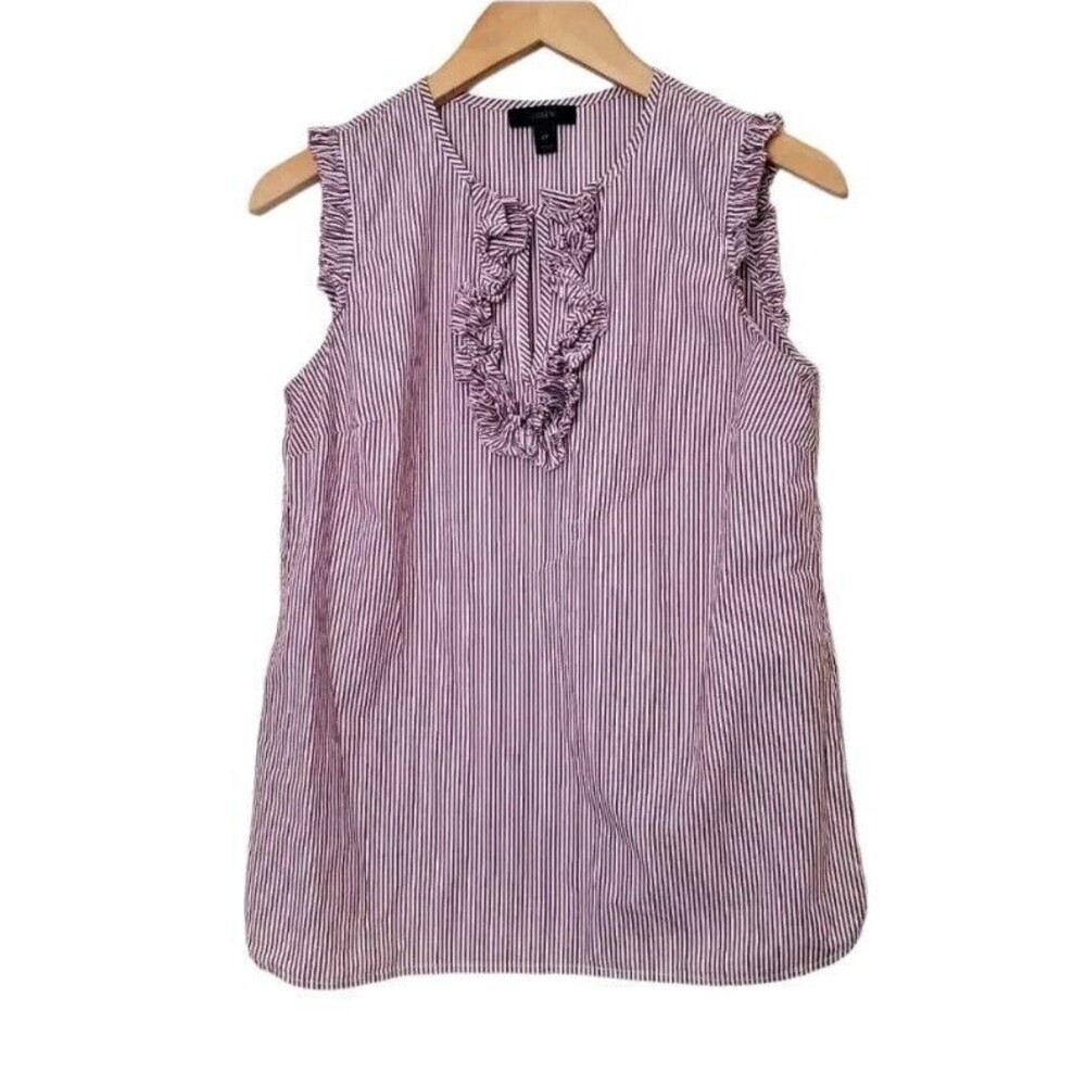J. CREW Stripe Ruffle Top Women's Size 2 Tall Sleeveless Pullover Shirt